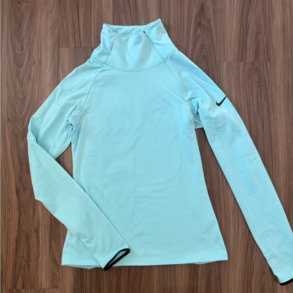 Nike Pro Dry Fit Hyperwarm zip up top mock turtleneck Women's Tiffany Blue sz M